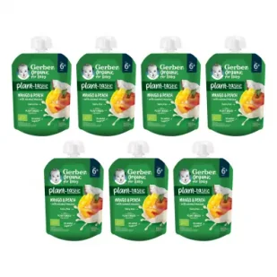 Gerber Organic Plant-tastic Deserek mango i brzoskwinia z musem kokosowym po 6 miesiącu Zgrzewka 7 x 80 g Bio - Desery dla dzieci - miniaturka - grafika 1