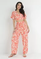 Komplety damskie - Pomarańczowy 2-częściowy Komplet w Kwiaty z Wiskozy Onisa - miniaturka - grafika 1