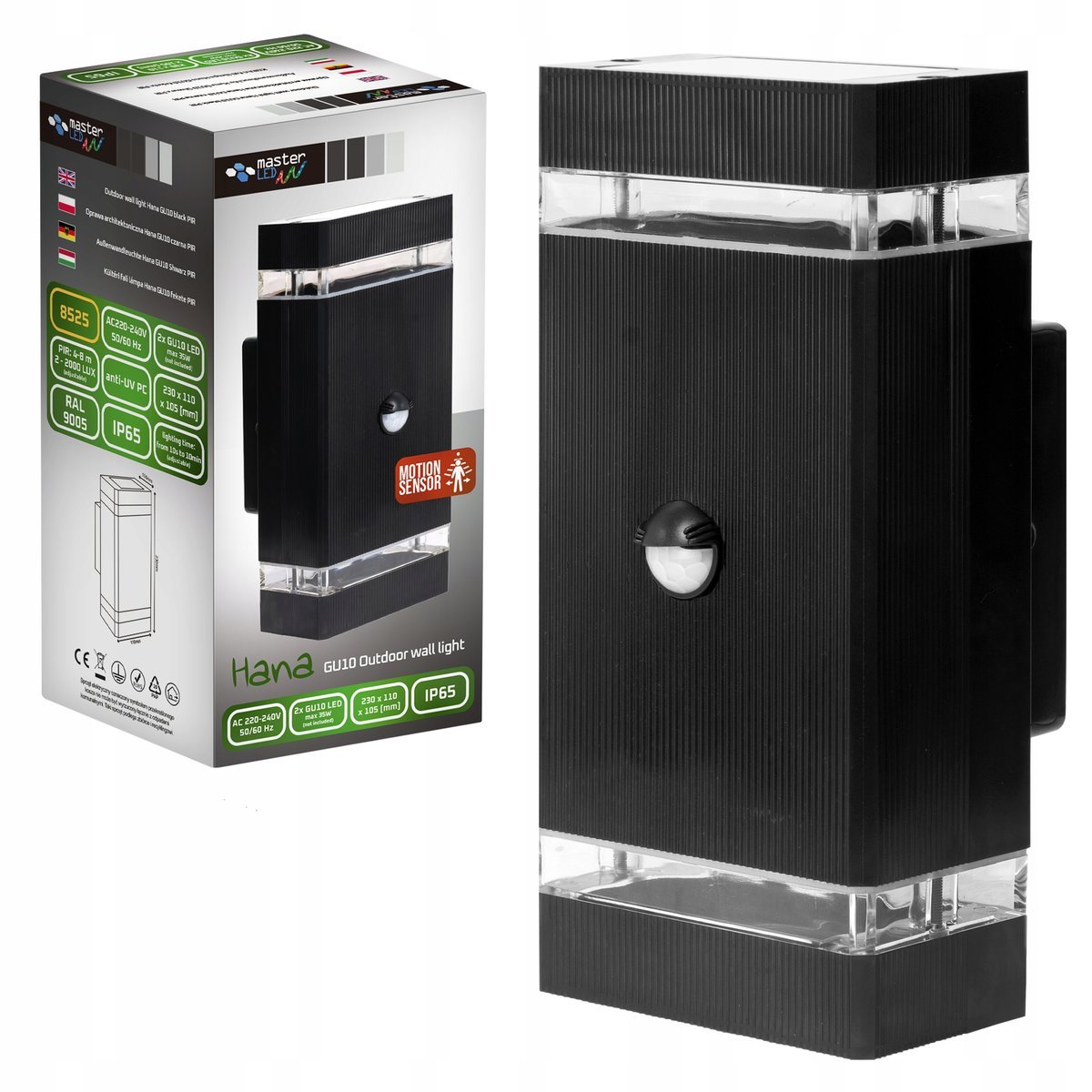 Kinkiet ogrodowy czarny GU10 35W IP65 czarna PIR