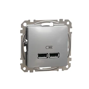 Schneider SEDNA Design & Elements srebrne aluminium Ładowarka USB A+A - Gniazdka elektryczne - miniaturka - grafika 1