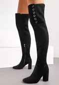 Kozaki damskie - Czarne Kozaki Muszkieterki za Kolano na Obcasie Zivohy - Renee - miniaturka - grafika 1