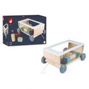 Zabawki interaktywne dla dzieci - Janod Wózek Do Ciągnięcia Drewniany z 17 Kockami - Sweet Cocoon - J04407 - miniaturka - grafika 1