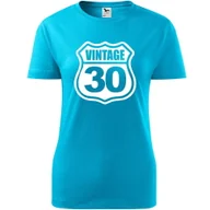 Koszulki i topy damskie - Damska Koszulka z Nadrukiem Vintage 30 na Prezent Urodziny dla Niej turkusowy XL - miniaturka - grafika 1