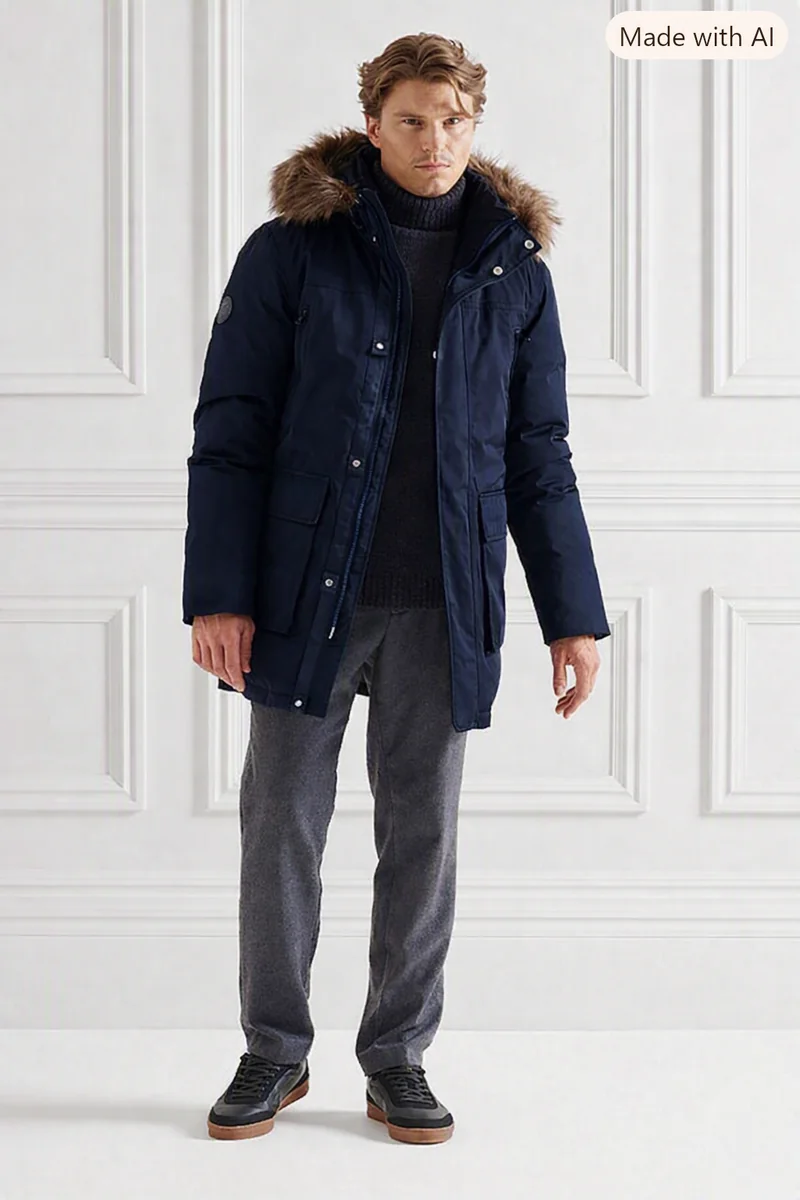 SUPERDRY Kurtka zimowa z kapturem parka męska 2xl granatowa