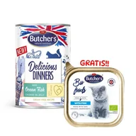 Mokra karma dla kotów - BUTCHER'S Delicious Dinners z rybą morską kawałki w galaretce 400g (kot) + Bio Food Cat z rybą 85g GRATIS!! - miniaturka - grafika 1