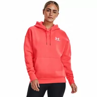 Bluzy sportowe damskie - Damska bluza dresowa nierozpinana z kapturem Under Armour Essential Fleece Hoodie - łososiowa - UNDER ARMOUR - miniaturka - grafika 1