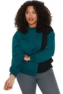 Bluzy damskie - Trendyol Damska bluza z okrągłym dekoltem w kolorowe bloki kolorów, zielona, 5XL, ZIELONY, 5XL - miniaturka - grafika 1