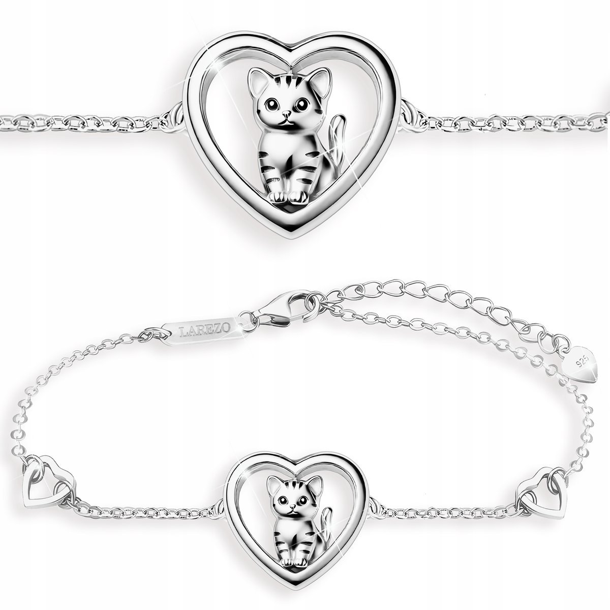 Bransoletka Srebrna Serce z Kotem Serduszko Kot Kotek w Sercu SREBRO 925