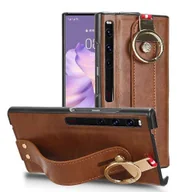 Etui i futerały do telefonów - Gangxun Etui na otwieracz do butelek Huawei MATE XS i pierścień klamry Etui na telefon z podpórką i paskiem na nadgarstek z powrotem - skóra PU Brown - miniaturka - grafika 1