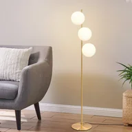 Oprawy, klosze i abażury - ZMH Lampa Podłogowa Złota 3 Płomienna Nowoczesna Lampa Podłogowa E27 Vintage Lampa Podłogowa z Białymi Szklanymi Kloszami Przełącznik Nóżkowy Metalowa Do Salonu Sypialni Biura - miniaturka - grafika 1