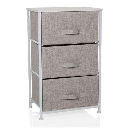 hjh LIVING FOLDRESS M komoda z 3 szufladami materiałowymi, 73 x 45 x 30 cm, organizer do szuflady z regulacją wysokości, metalowy stelaż, szara