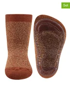 Skarpetki dla dzieci - ewers Skarpety antypoślizgowe (2 pary) "SoftStep" w kolorze jasnobrązowym - miniaturka - grafika 1