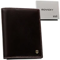 Portfele - Brązowy portfel męski ROVICKY skóra naturalna pionowy bez zapięcia duży cienki karty gotówka pudełko prezentowe ochrona RFID - miniaturka - grafika 1
