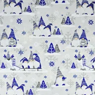 Pasmanteria - Tkanina bawełniana Wzór świąteczny skrzaty granatowe z reniferem na szarym tle - miniaturka - grafika 1