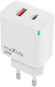 Ładowarki do telefonów - Maxlife ładowarka sieciowa GaN PD QC MXTC-09-30AC 1x USB-C 1x USB 30W biała - miniaturka - grafika 1