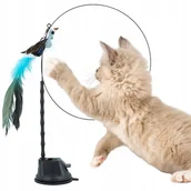 Zabawki dla kotów - Wędka dla Kota z Przyssawką Zabawka Ptaszek Piórka Dzwonek - miniaturka - grafika 1