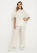 Komplety damskie - Beżowy Komplet Oversize z Bluzką i Długimi Spodniami z Gumką w Pasie Urinivia - miniaturka - grafika 1