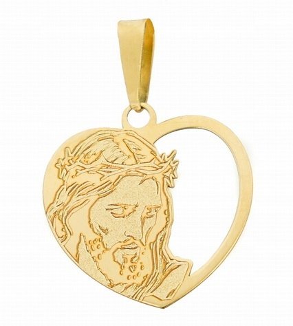 Złoty wisiorek Jezus w Koronie Cierniowej pr. 585 Komunia Chrzest GRAWER