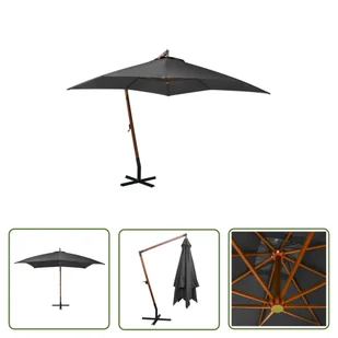 The Living Store Parasol ogrodowy wiszący - na jodłowym słupku - antracyt - 3x3 m - Parasol Wiszący - Parasole ogrodowe - miniaturka - grafika 1