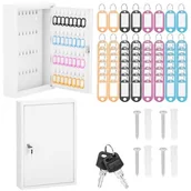 Zawieszki - Skrzynka na klucze z 64 zawieszkami, metalowy sejf, kasetka biała - miniaturka - grafika 1