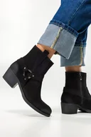 Botki damskie - Czarne botki skórzane damskie kowbojki na klocku z paskami i ozdobą PRODUKT POLSKI Casu 60477-41 - miniaturka - grafika 1