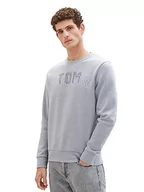 Bluzy męskie - Podstawowa męska bluza TOM TAILOR z okrągłym dekoltem i nadrukiem z logo, 12035-Szary Melanż Wrzosowy, XL - miniaturka - grafika 1