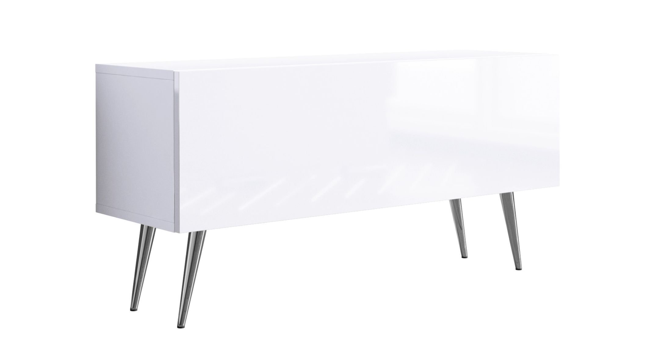 Szafka pod telewizor, biały matowy / biały błyszczący, chromowane nóżki, A: szer. 100 cm, wys. 52 cm, gł. 32 cm