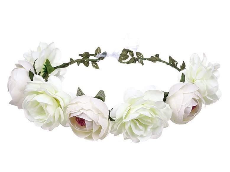 WIANEK na głowę opaska KWIATY piwonie ECRU ślubny