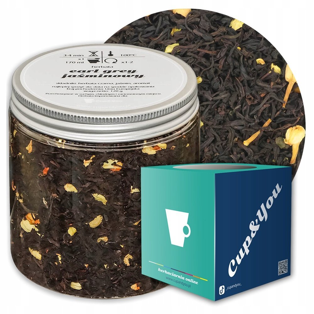 Herbata czarna sypana EARL GREY JAŚMINOWY o smaku bergamotki z nutą jaśminu - herbata liściasta sypana mieszanka napar susz - gotowa na prezent upom..