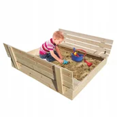 Place zabaw - PIASKOWNICA ZAMYKANA DREWNIANA ŁAWECZKI 180x180 ŁAWKI DUŻA NATURALNY KOLOR - miniaturka - grafika 1