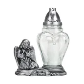 Lampiony i znicze - Znicz szklany anioł Z67 29,5 cm srebrny - miniaturka - grafika 1