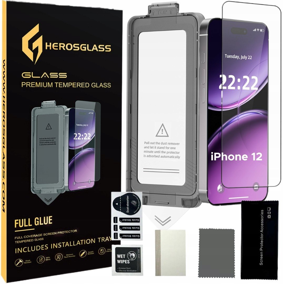 Szkło hartowane do Apple iPhone 12 z aplikatorem szkiełko szybka ochronna