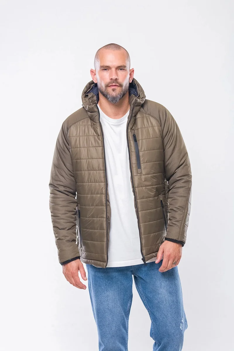 MĘSKA KURTKA PARKA Z KAPTUREM W KOLORZE KHAKI Z PIKOWANIEM XL 5IA
