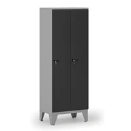 Szafki BHP - Drewniana szafa ubraniowa, obniżona, 2-drzwiowa, 1660 x 600 x 400 mm, zamek mechaniczny z kodem, szary/grafitowy - miniaturka - grafika 1