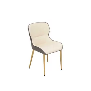 KRZESŁO tapicerowane kremowa skóra szare boki złote nogi styl glamour - Krzesła - miniaturka - grafika 1