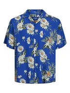 Koszule męskie - JACK & JONES Męska koszula Jorluke Flores Resort Shirt Ss Sn, Nautical Blue, XL - miniaturka - grafika 1