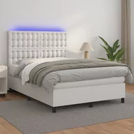 Łóżka - Lumarko Łóżko kontynentalne z materacem i LED  biała ekoskóra 140x200cm - miniaturka - grafika 1