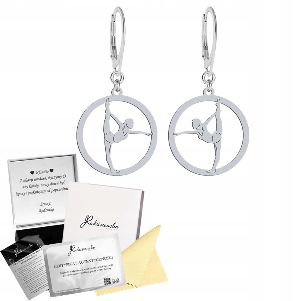 Kolczyki Srebrne Gimnastyka Gimnastyczka 925 Bigiel GRAWER DEDYKACJA GRATIS