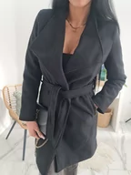 Płaszcze damskie - JESIENNY PŁASZCZ BERGAMO Z PIKOWANĄ PODSZEWKĄ I DUŻYMI KLAPAMI PRODUKT WŁOSKI - CZARNY - MODA ITALIA - miniaturka - grafika 1