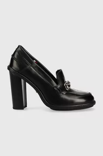 Czółenka - Tommy Hilfiger czółenka skórzane Tommy Twist High Heel Loafer kolor czarny na słupku - grafika 1