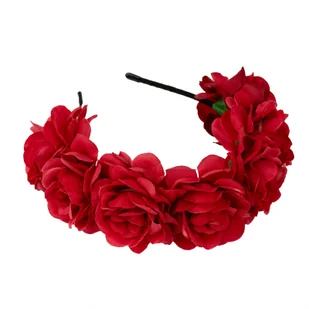 OPASKA WIANEK na głowę czerwony KWIATY regionalny FOLK - Ozdoby do włosów - miniaturka - grafika 1