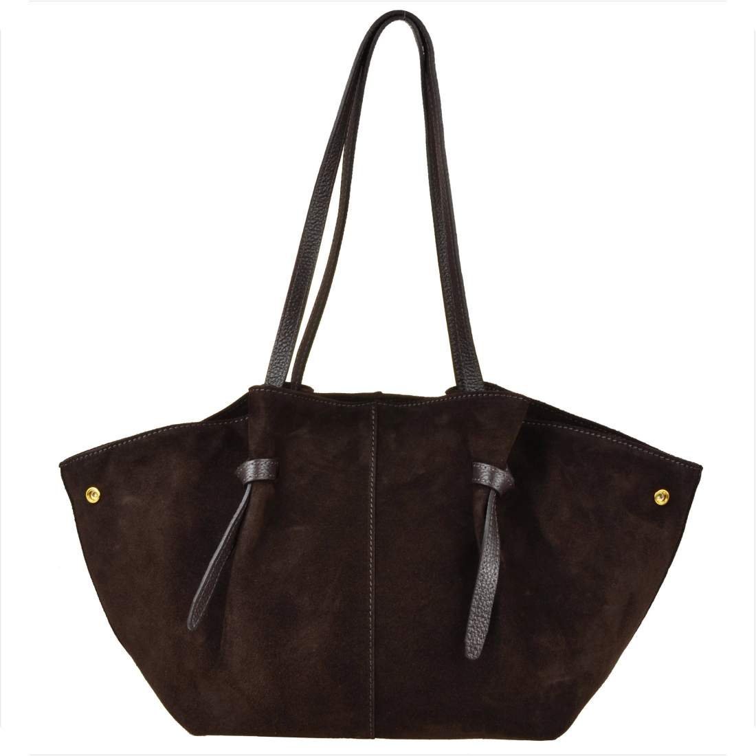 Vera Pelle torba skórzana zamszowa shopper bag brąz czekolada XL