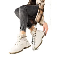 Botki damskie - Goodin Wygodne Sportowe Traperki beżowy - miniaturka - grafika 1