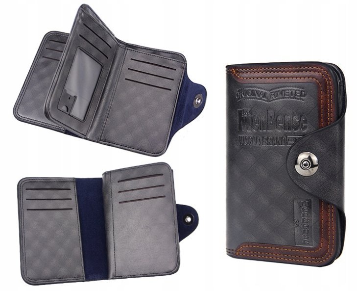 Portfel Męski Skórzany Czarny Składany Elegancki Młodzieżowy Na Prezent P59