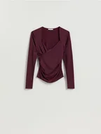 Bluzki damskie - Reserved - Drapowana bluzka - ciemnofioletowy - miniaturka - grafika 1