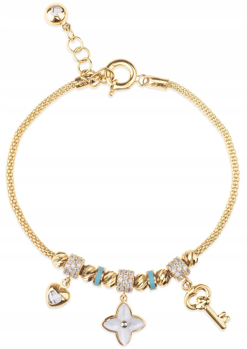 ZŁOTA BRANSOLETKA MODUŁOWA Z ZAWIESZKAMI I KAMIENIAMI FIORI 14KT 585