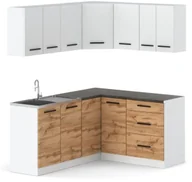 Meble kuchenne - Meble Kuchenne Narożne Modułowe Zestaw Danka Nowoczesny Biały Mat Dąb Wotan - miniaturka - grafika 1