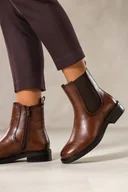 Botki damskie - Brązowe botki damskie Sergio Leone na niskim klocku guma w cholewce YG74887 - miniaturka - grafika 1