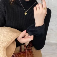 Swetry damskie - TEMU Jednokolorowy Sweter Zimowy Wiosenny z Wysokim Kołnierzem i Falbanką, Podszewka z Polarowym Wypełnieniem - miniaturka - grafika 1