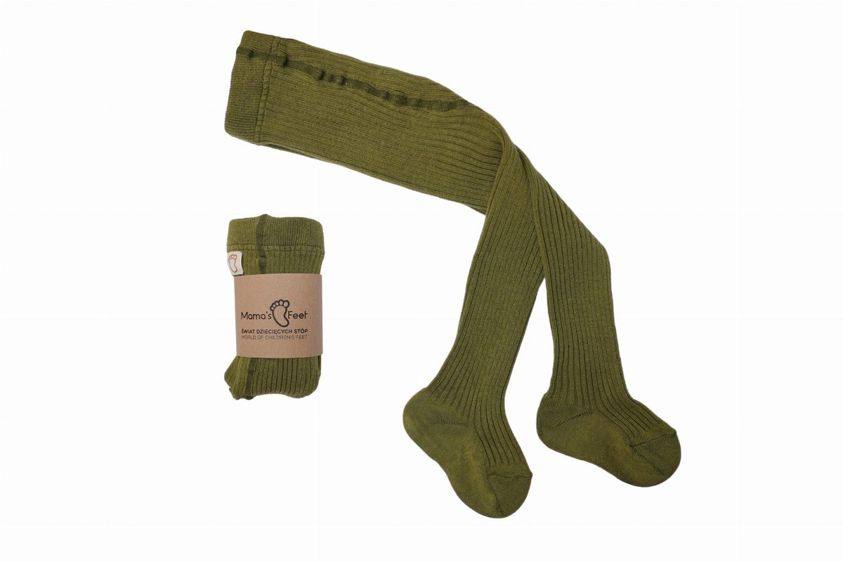 Mama's Feet Prążkowane Rajstopy Dziecięce Cool Kids Khaki 0-1 lat